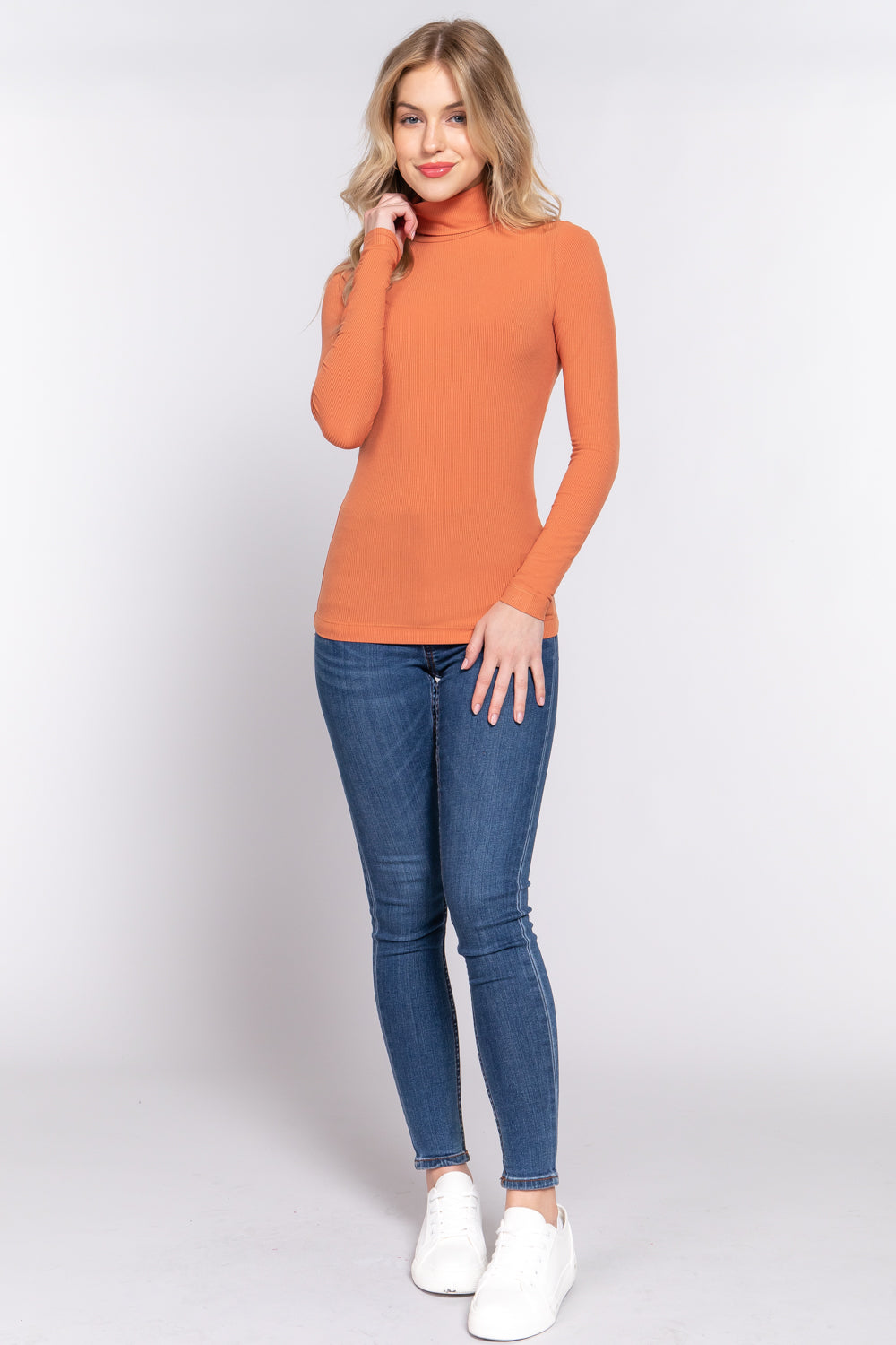 LONG SLV TURTLE NECK RIB KNIT TOP