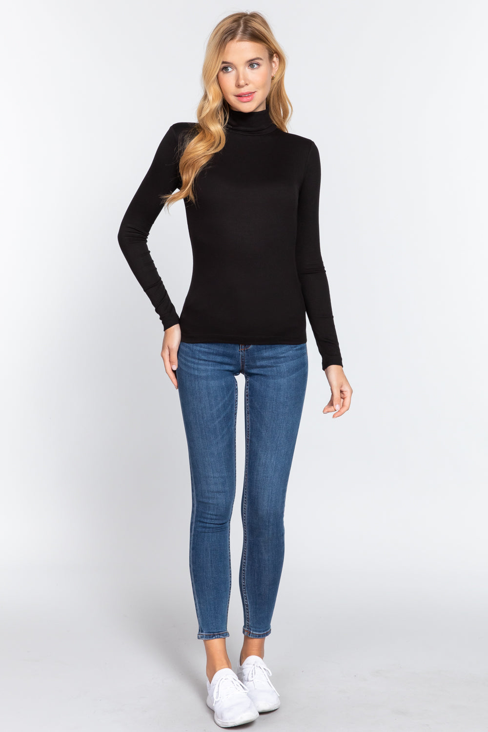 LONG SLV TURTLE NECK RIB KNIT TOP
