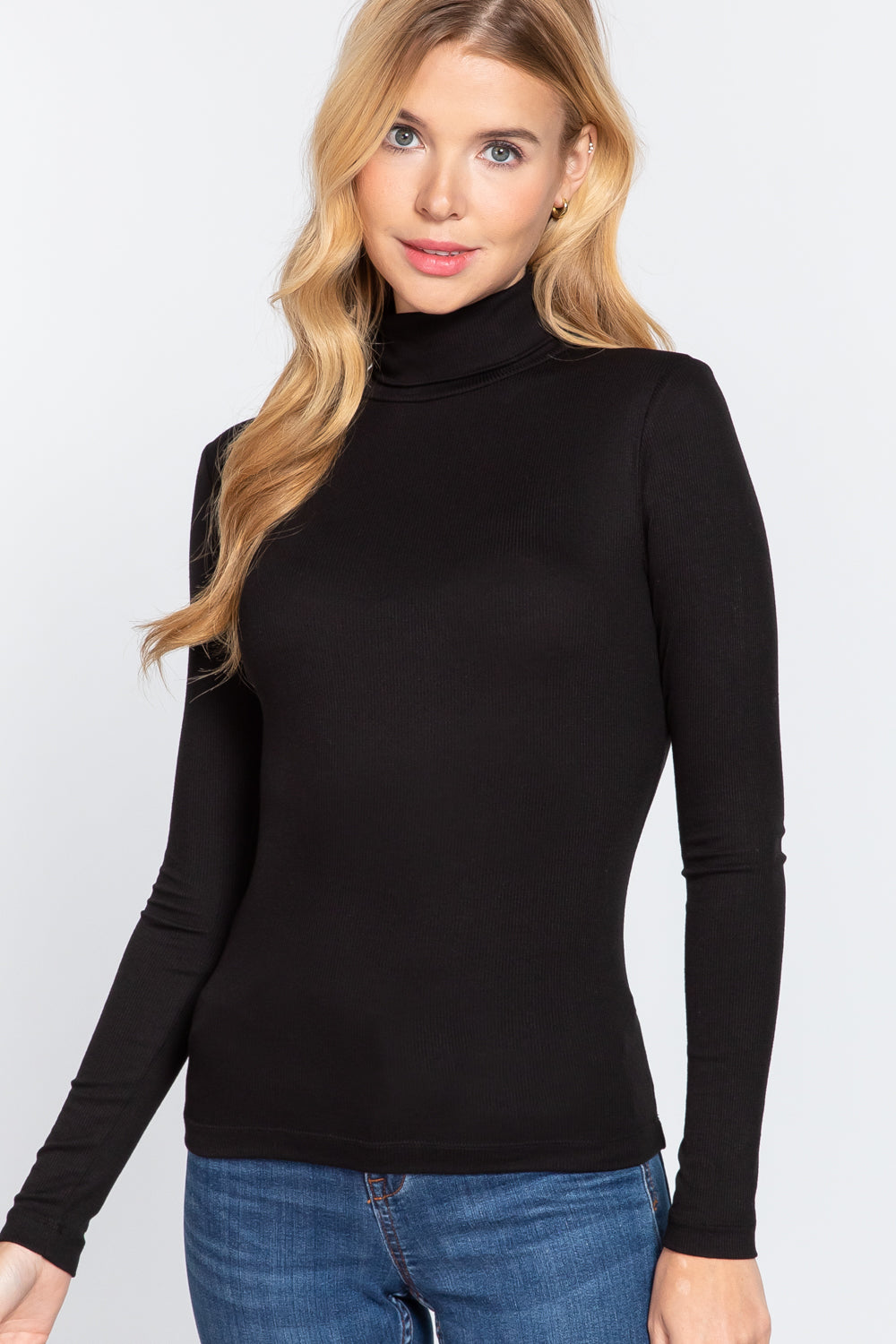 LONG SLV TURTLE NECK RIB KNIT TOP