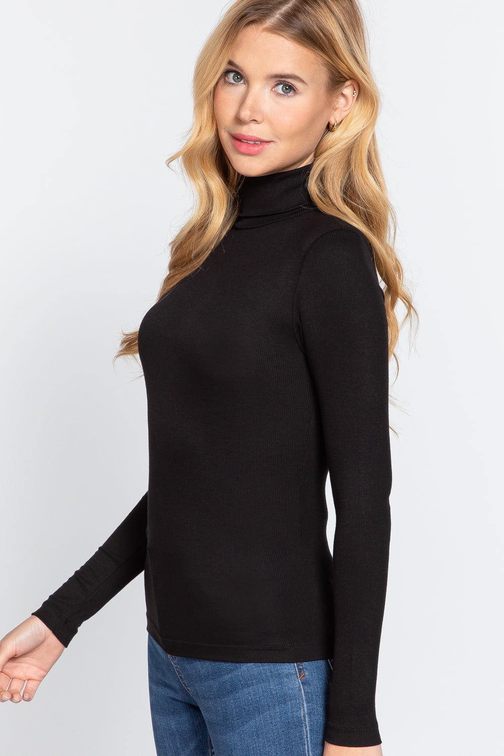 LONG SLV TURTLE NECK RIB KNIT TOP