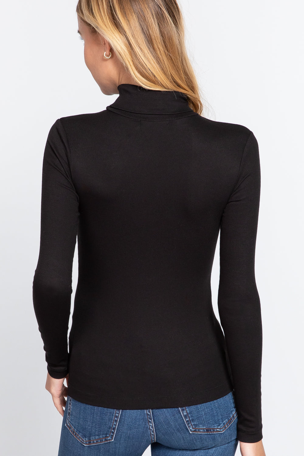 LONG SLV TURTLE NECK RIB KNIT TOP
