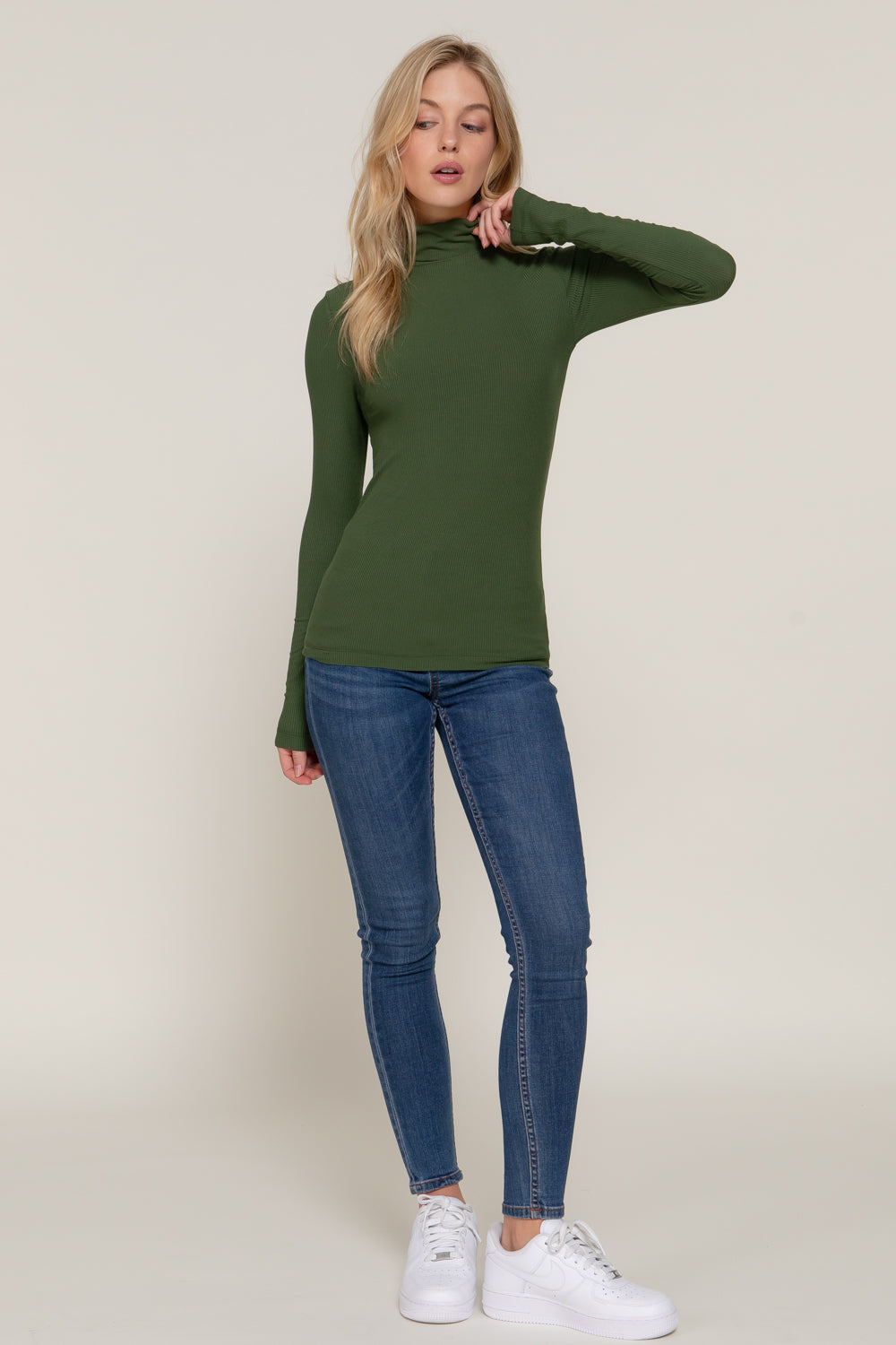 LONG SLV TURTLE NECK RIB KNIT TOP