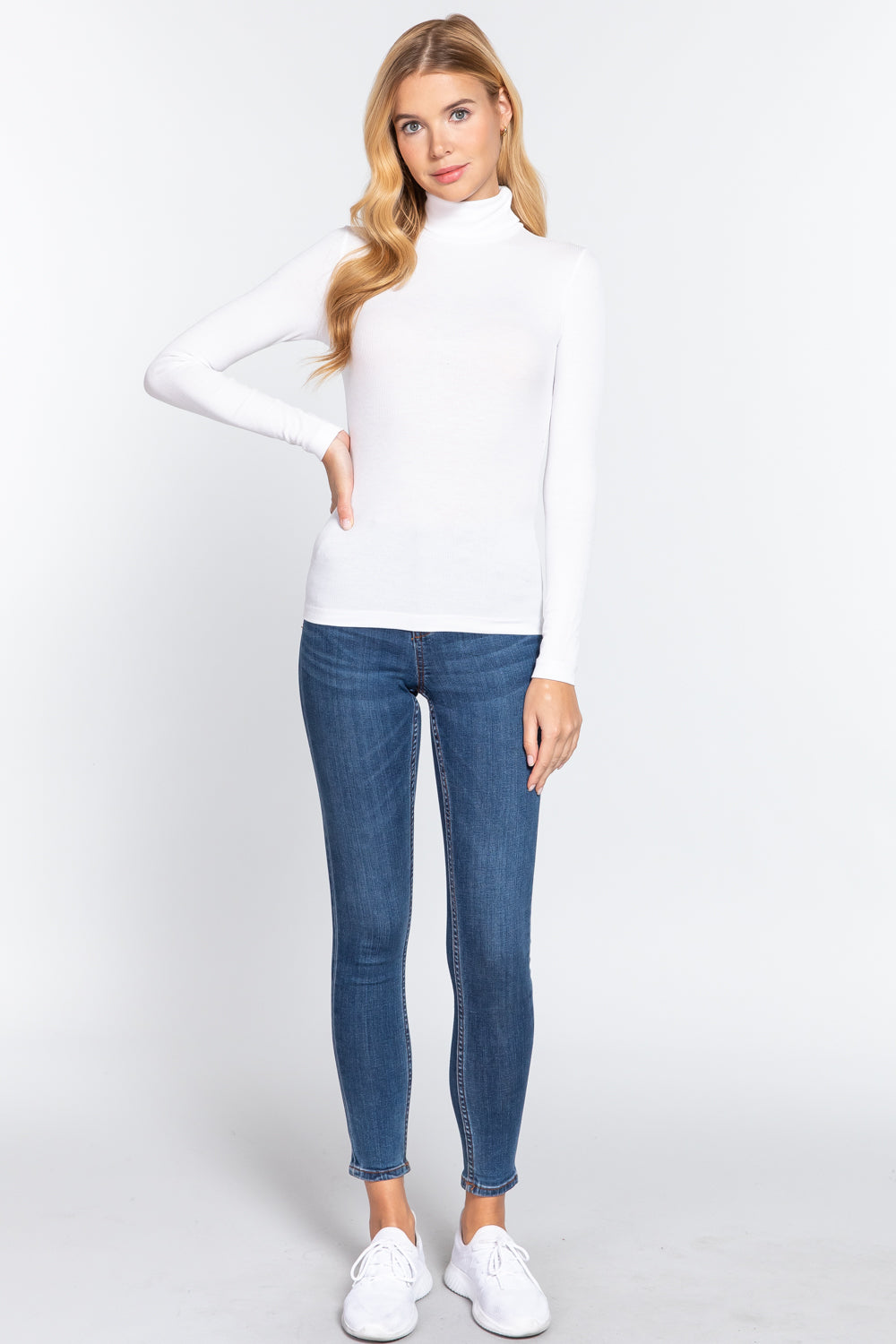 LONG SLV TURTLE NECK RIB KNIT TOP