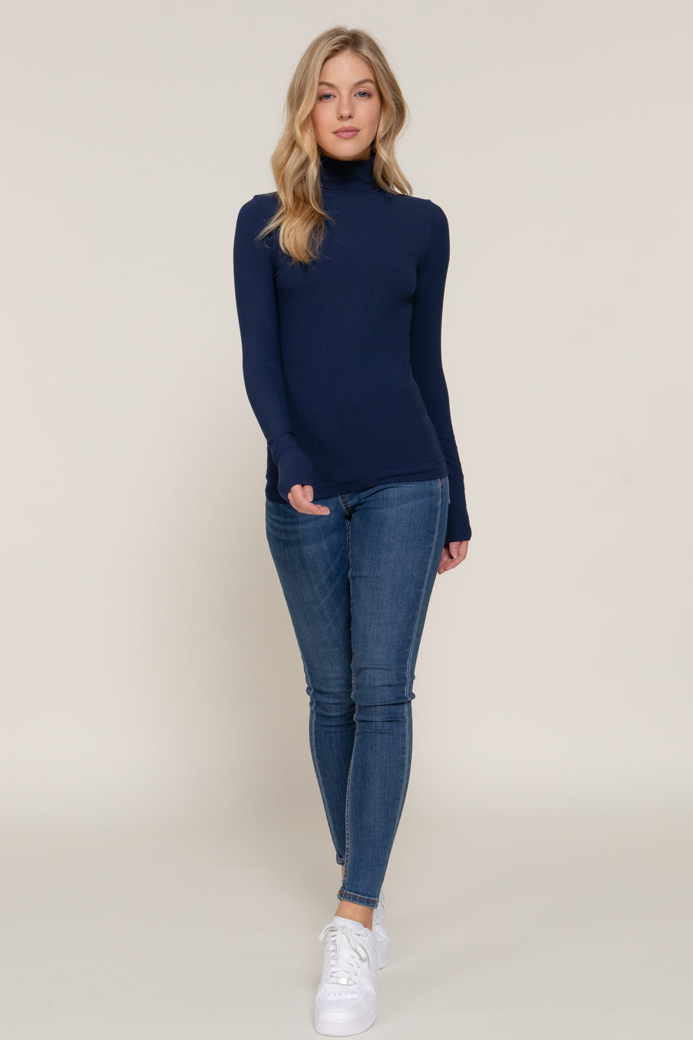 LONG SLV TURTLE NECK RIB KNIT TOP