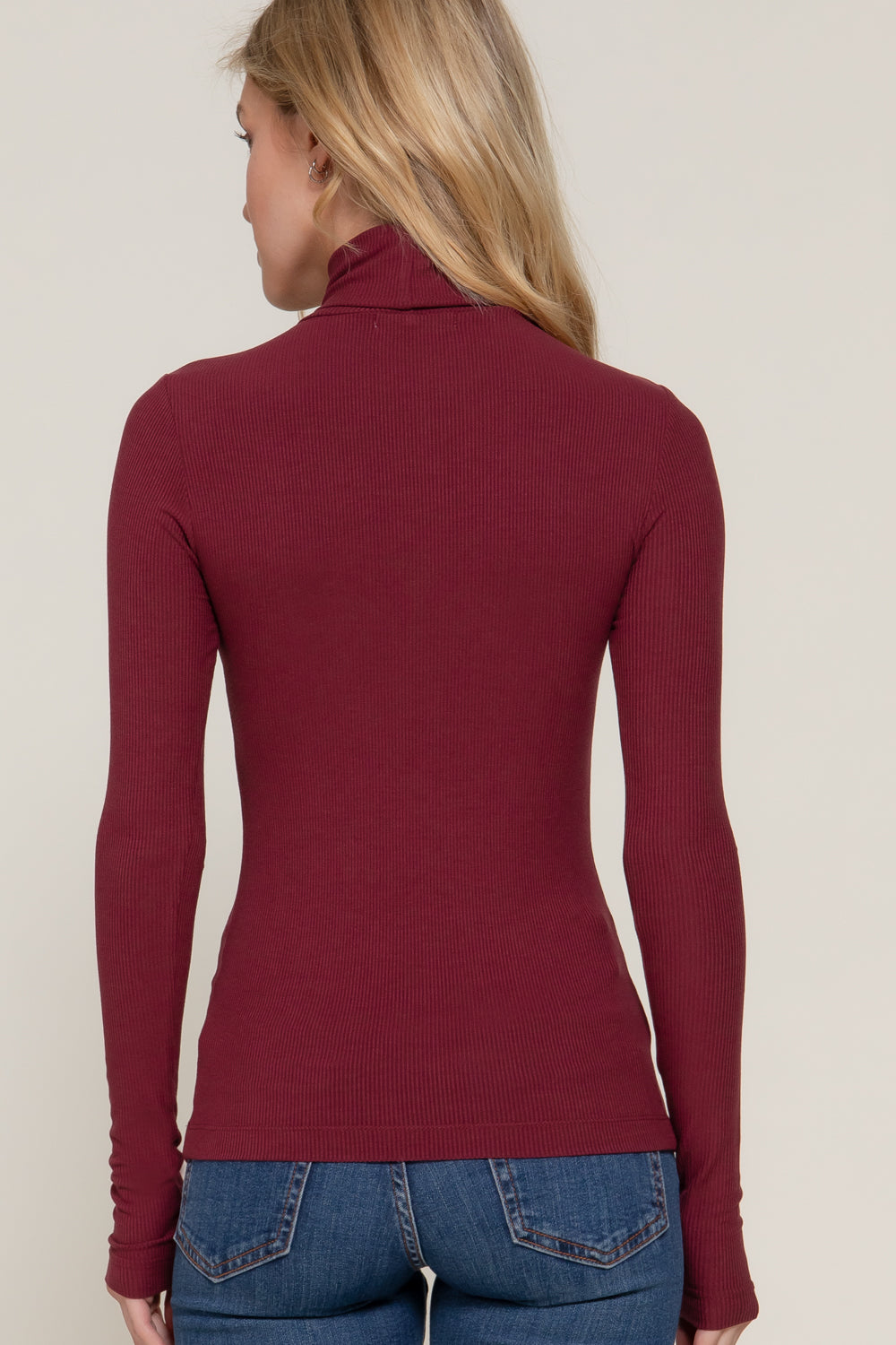 LONG SLV TURTLE NECK RIB KNIT TOP