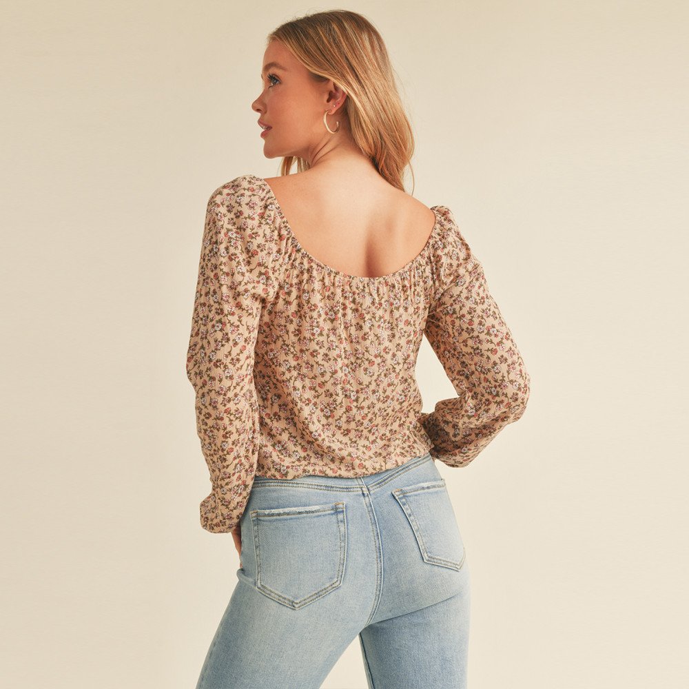 DITSY FLORAL PRINT LONG SLEEVE PEASANT WOVEN TOP