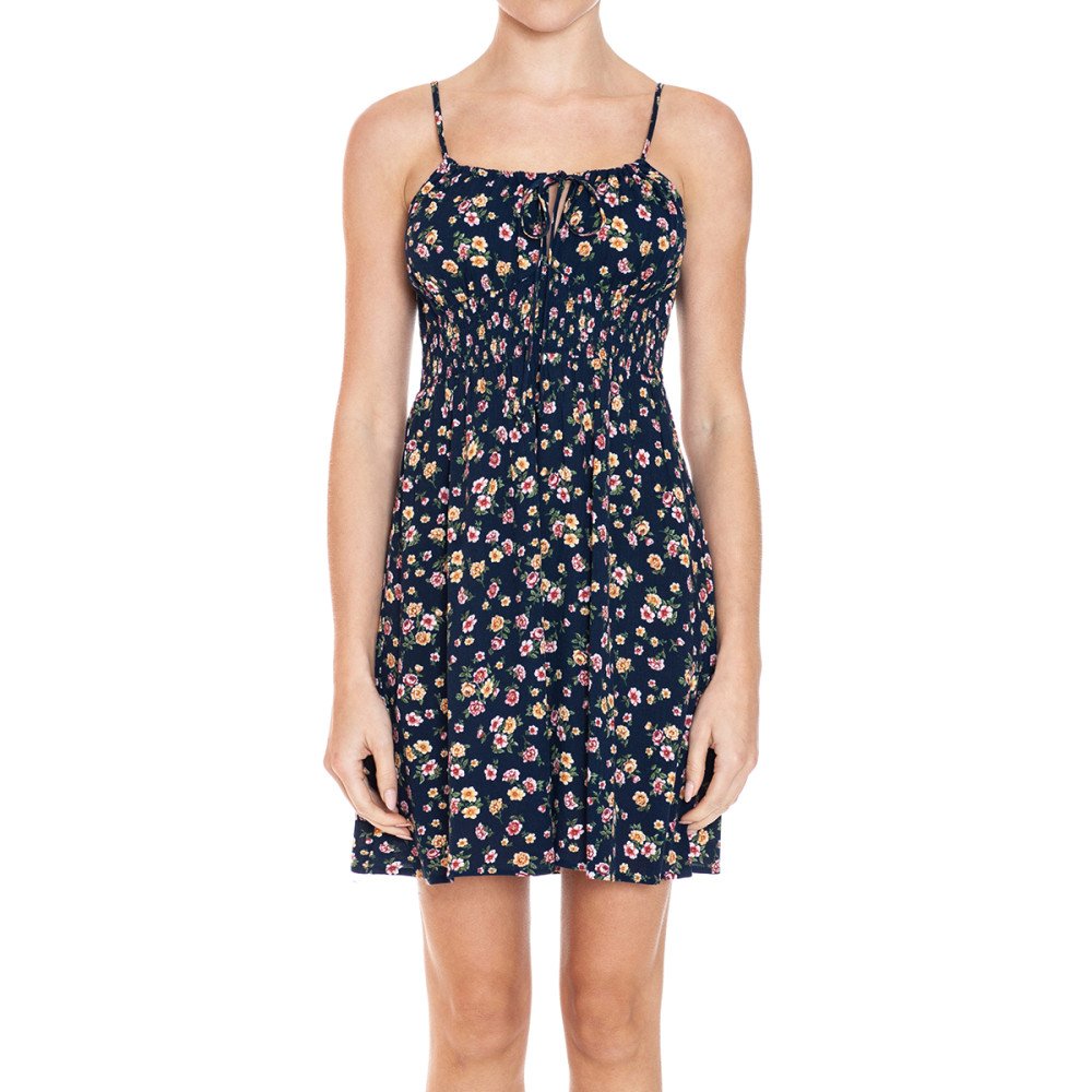 DITSY FLORAL PRINT TIE FRONT WITH SMOCKED WAIST CAMI MINI DRESS