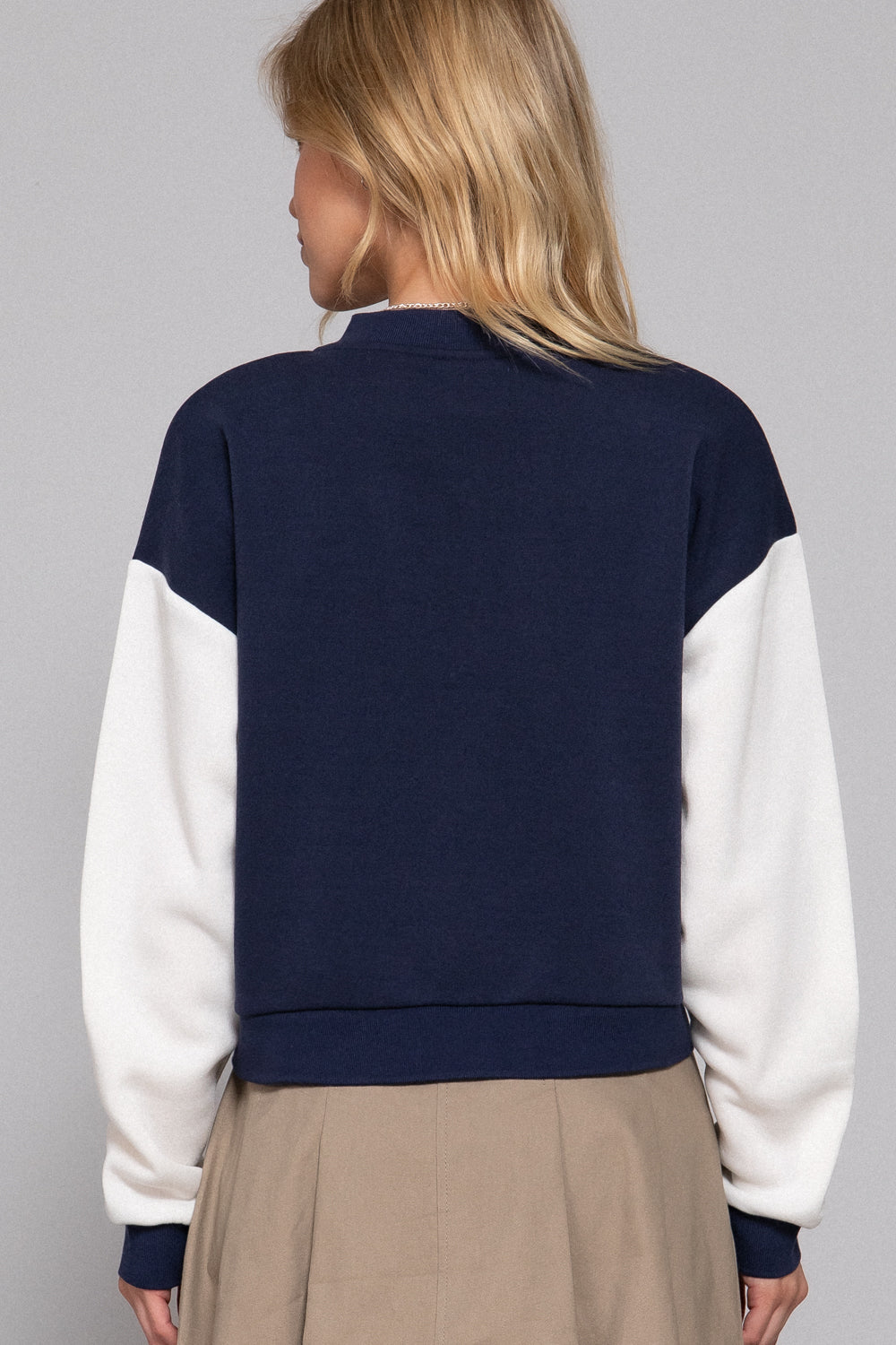 COLOR BLOCK BRUSHED VARSITY FLEECE JACKET