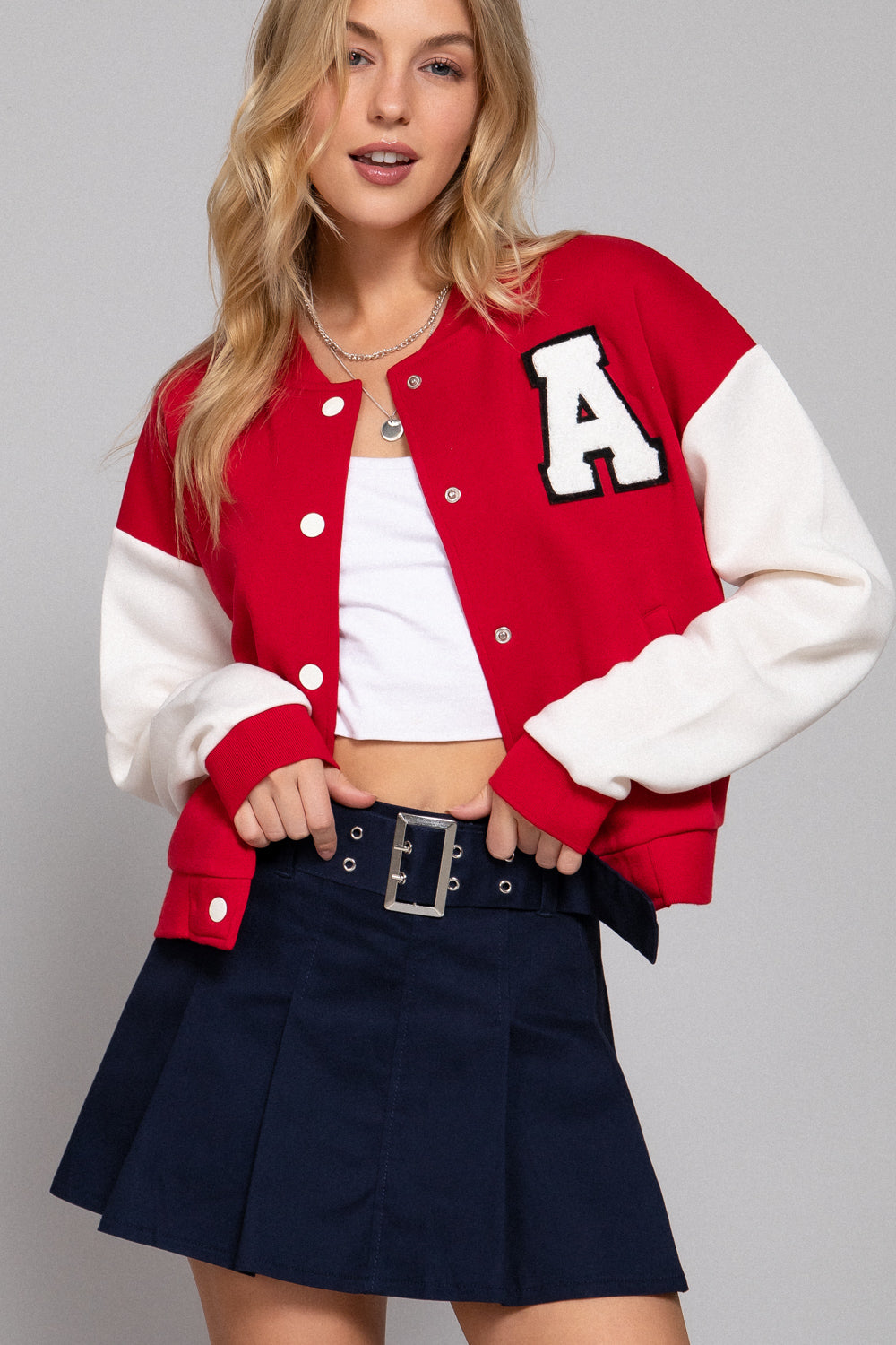 COLOR BLOCK BRUSHED VARSITY FLEECE JACKET