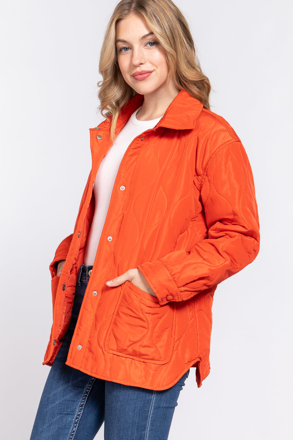 NOTCHED COLLAR QUILTED PUFFER SHACKET