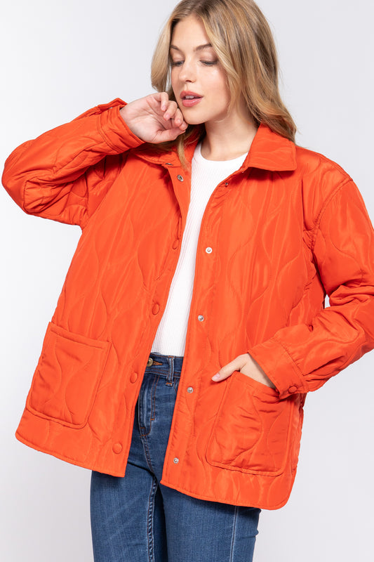 NOTCHED COLLAR QUILTED PUFFER SHACKET