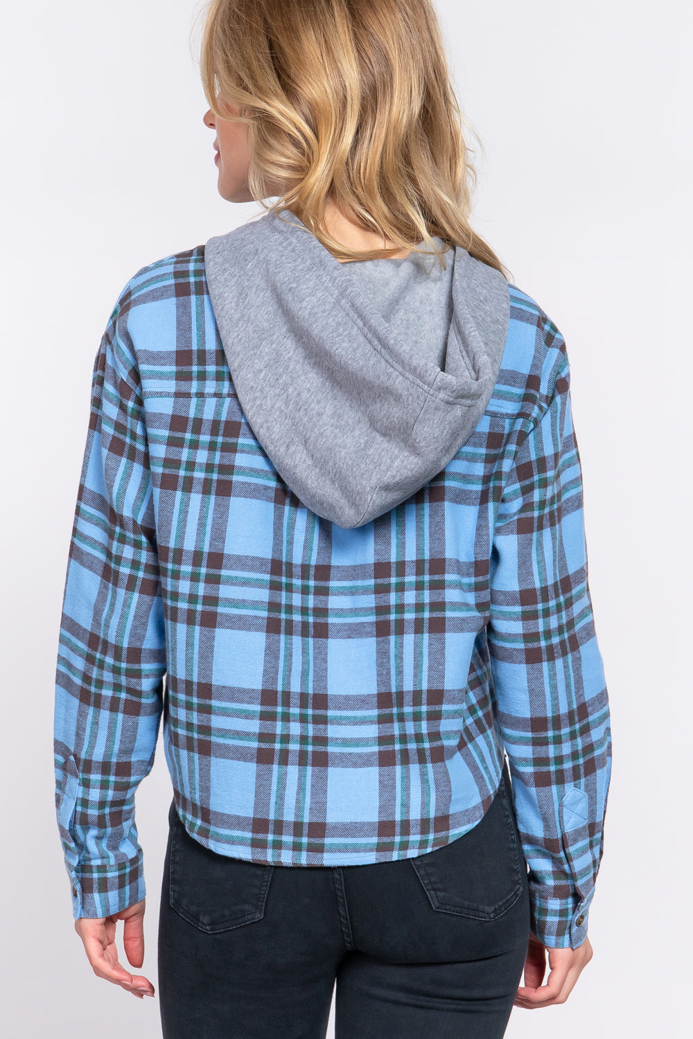 LONG SLV HOODIE PLAID SHIRT