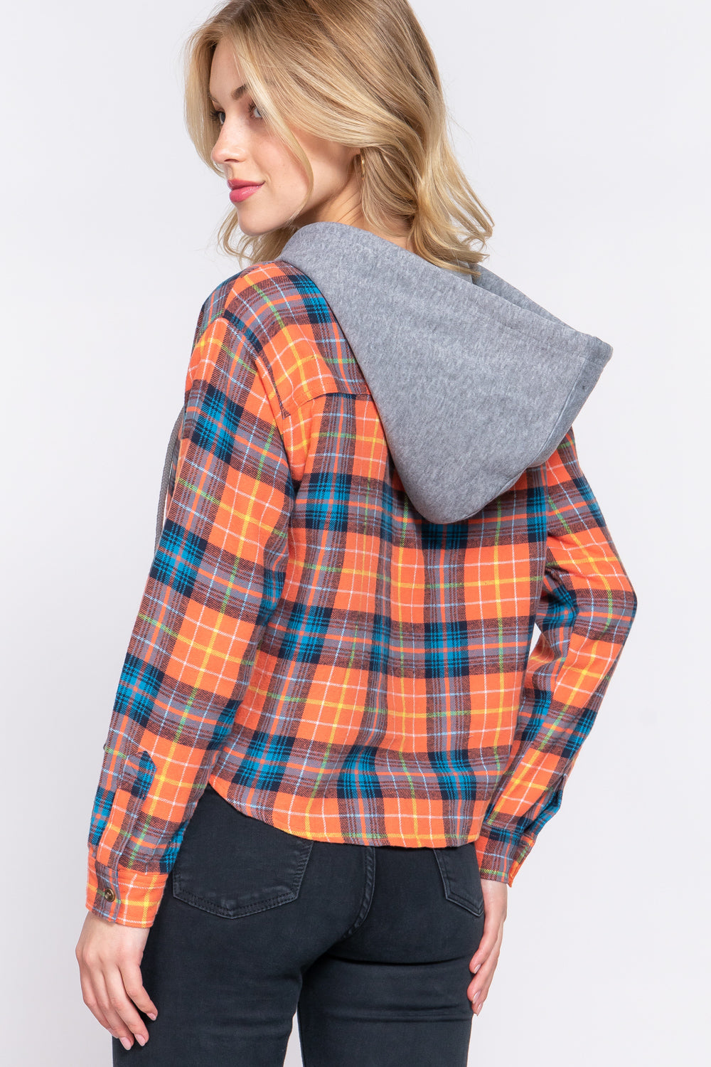 LONG SLV HOODIE PLAID SHIRT